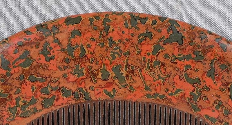 19c Japanese lacquer KUSHI hair COMB marbled design - 5