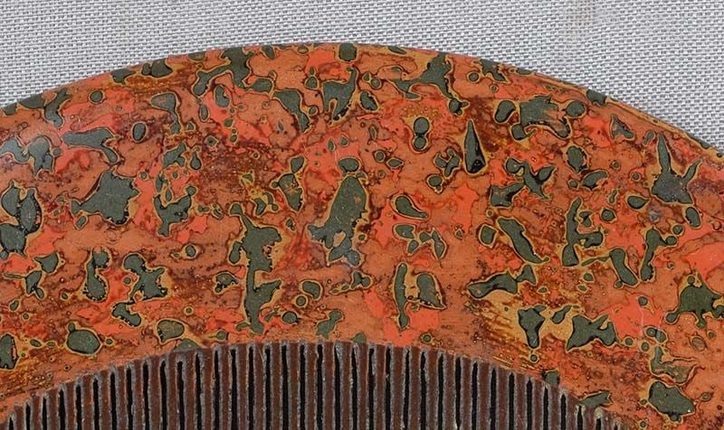 19c Japanese lacquer KUSHI hair COMB marbled design - 6