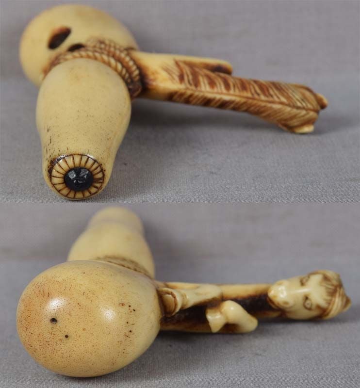 19c staghorn netsuke Chokwaro Sennin HORSE with gourd - 6