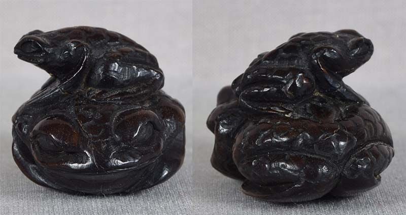 19c netsuke FROG & young by HYAKUSEN - 3