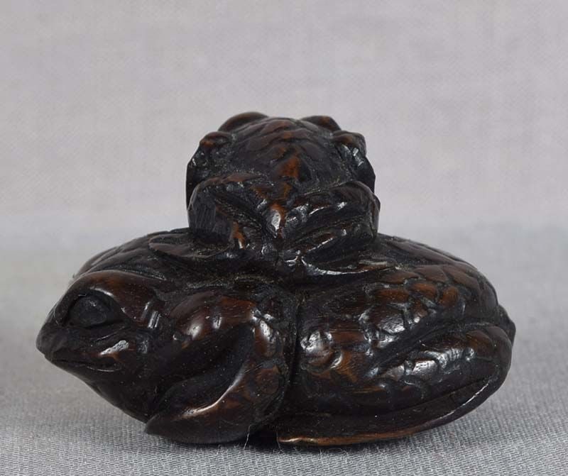19c netsuke FROG & young by HYAKUSEN - 4