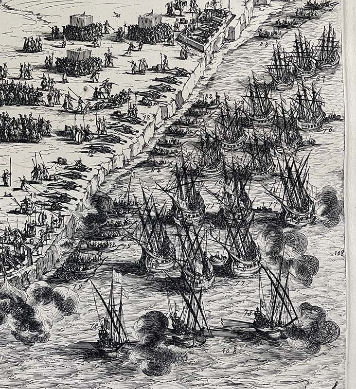 19c SIX ENGRAVINGS Naval battle SIEGE of LA ROCHELLE by JACQUES CALLOT - 3