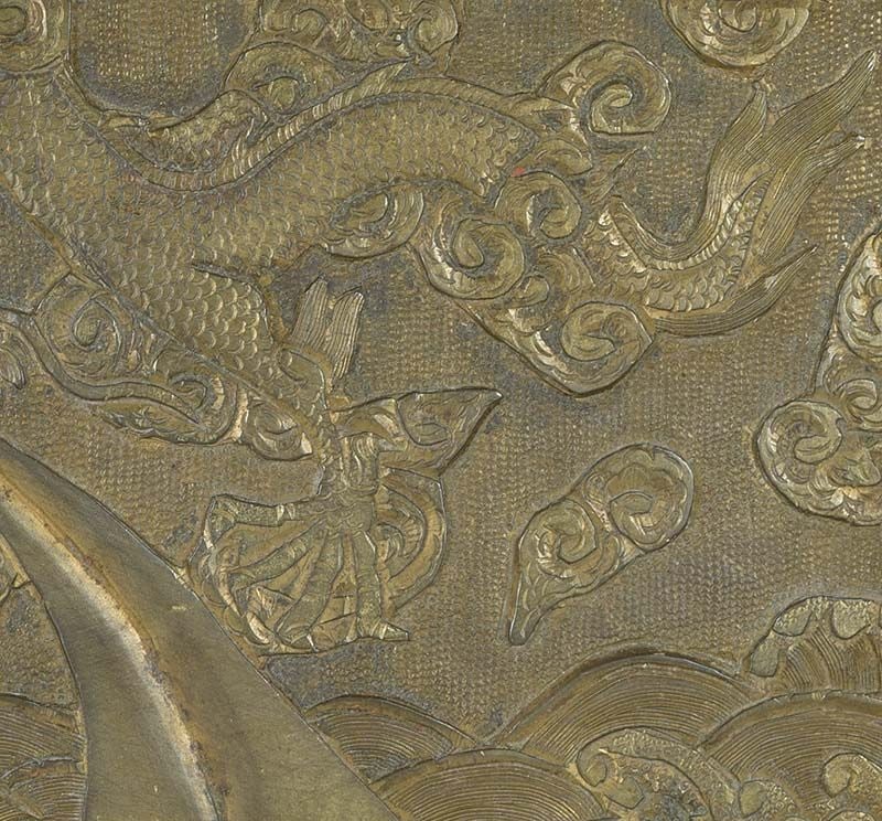 19c Chinese bronze plaque DRAGON in flight - 5
