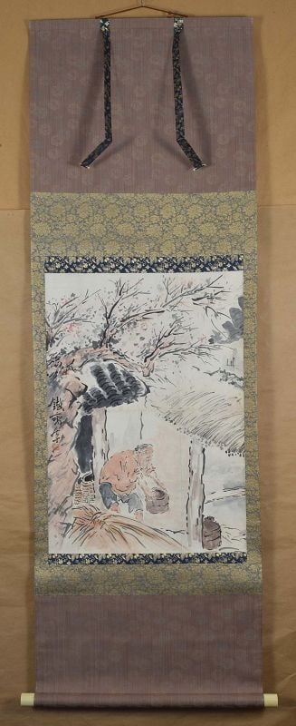 19c Japanese scroll painting CARRYING WATER - 2
