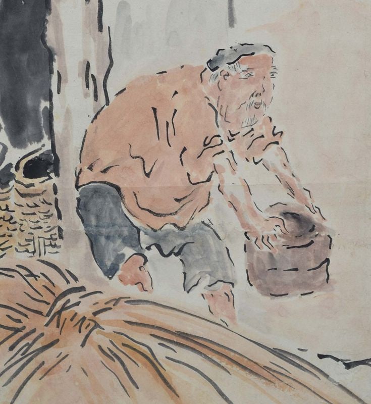19c Japanese scroll painting CARRYING WATER - 3