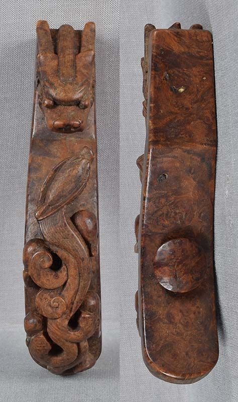 19c Chinese scholar burl wood DRAGON BELT BUCKLE - 3