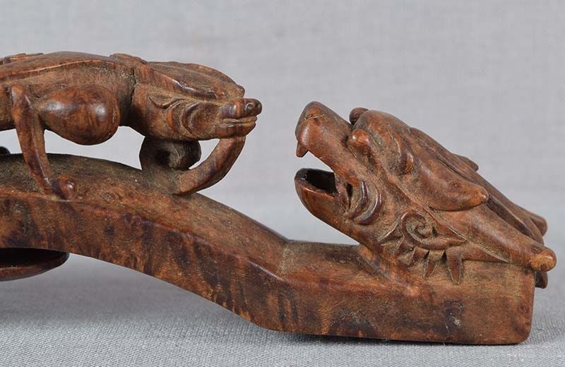 19c Chinese scholar burl wood DRAGON BELT BUCKLE - 5