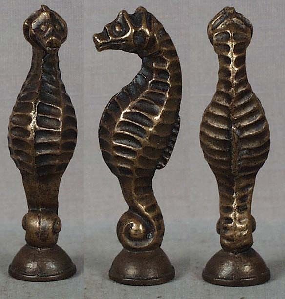 19c Chinese scholar bronze seal SEA HORSE - 2