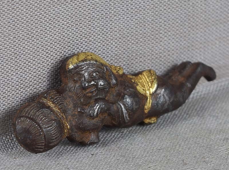 19c Japanese MAE-KANAGU pouch clasp DAIKOKU rice bale - 3