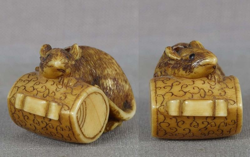 19c OJIME netsuke slide RAT on DAIKOKU’S mallet - 2