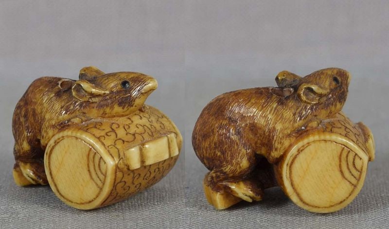 19c OJIME netsuke slide RAT on DAIKOKU’S mallet - 3