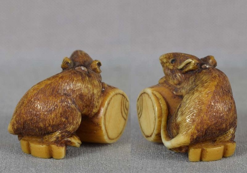 19c OJIME netsuke slide RAT on DAIKOKU’S mallet - 4