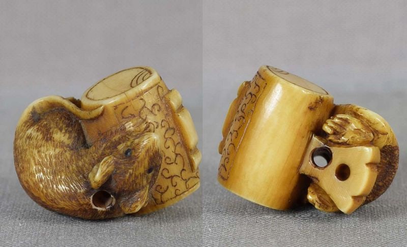 19c OJIME netsuke slide RAT on DAIKOKU’S mallet - 5