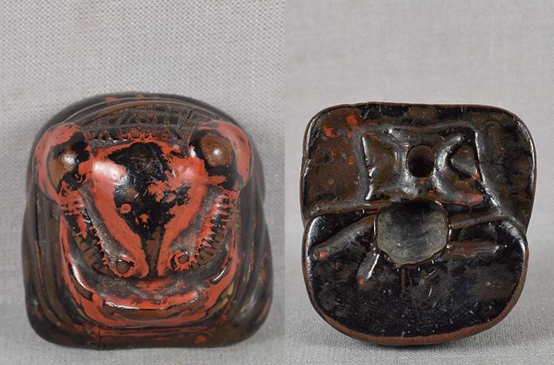 19c Negoro lacquer netsuke SHISHI mask for Shishimai dance - 5