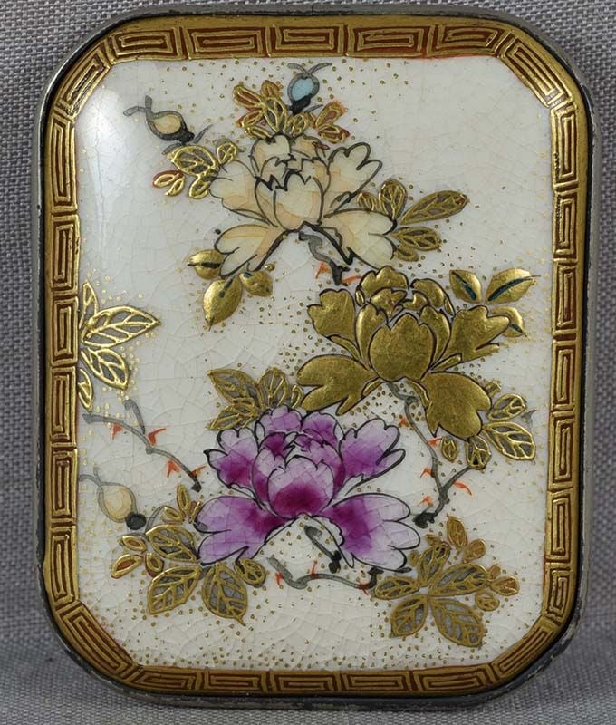 19c SATSUMA BELT BUCKLE peonies - 3
