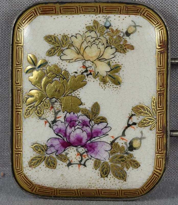 19c SATSUMA BELT BUCKLE peonies - 4