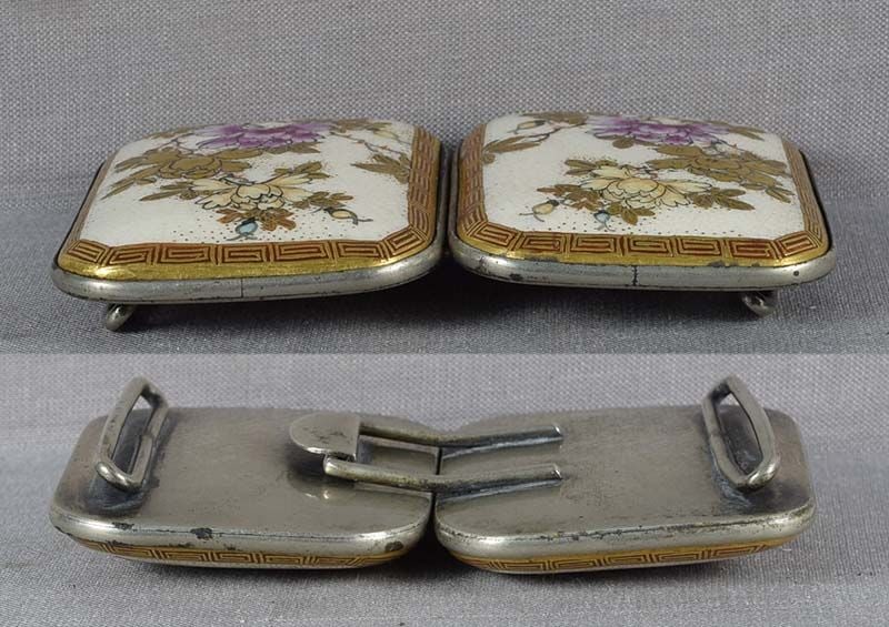 19c SATSUMA BELT BUCKLE peonies - 5