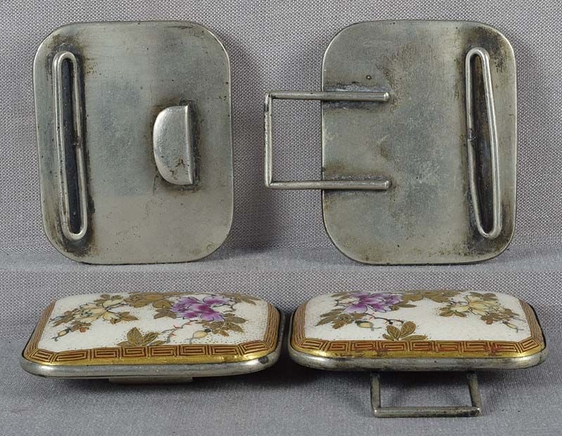 19c SATSUMA BELT BUCKLE peonies - 6