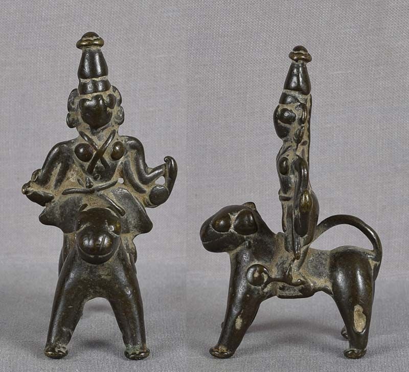18c Indian bronze GODDESS DURGA riding LION - 2