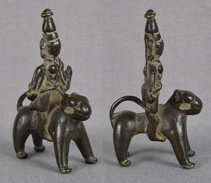 18c Indian bronze GODDESS DURGA riding LION - 3