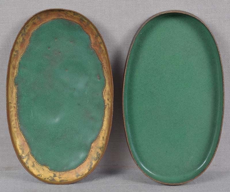 1910s ANDO Arts & Crafts Japanese copper box enameled AOI LEAVES - 6