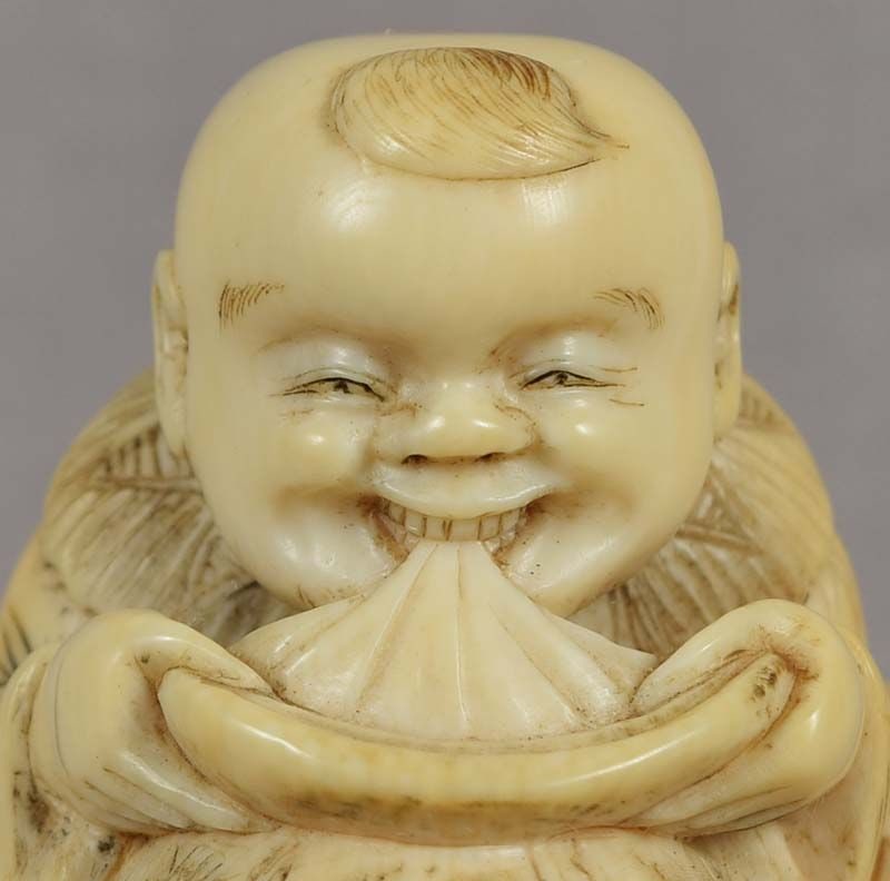 Early 19c netsuke BOY with bag by MASAKAZU INSJ illustrated - 2