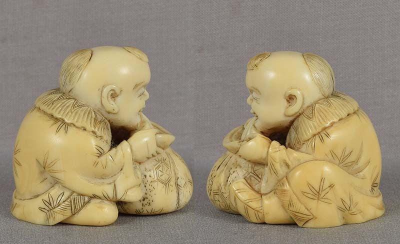 Early 19c netsuke BOY with bag by MASAKAZU INSJ illustrated - 5