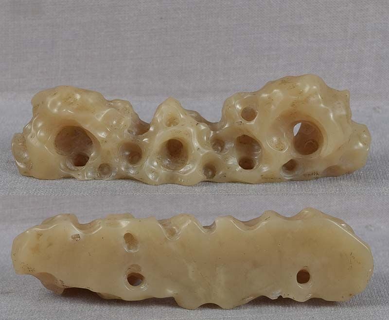Vintage Chinese scholar OX HORN JELLY soapstone BRUSH REST Taihu rock - 2