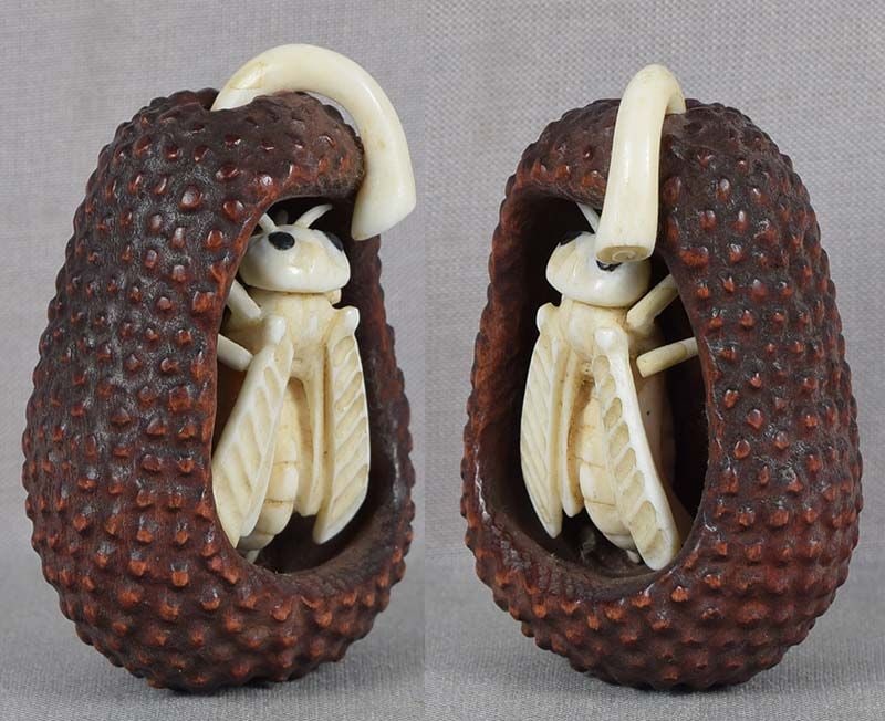 Netsuke WASP in PEAR by KAZUO - 2