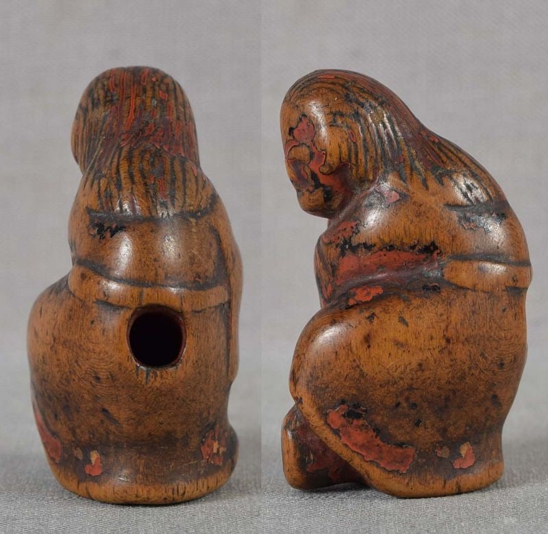18c SHUNGA netsuke WOMAN with mushroom & drum - 4