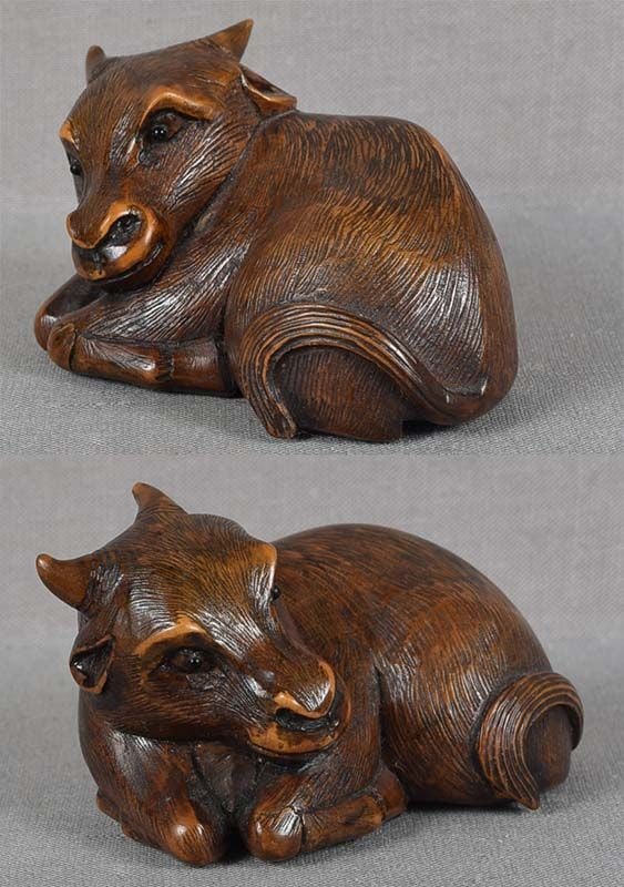 Netsuke RESTING BULL by SHINZAN MASANAO - 2