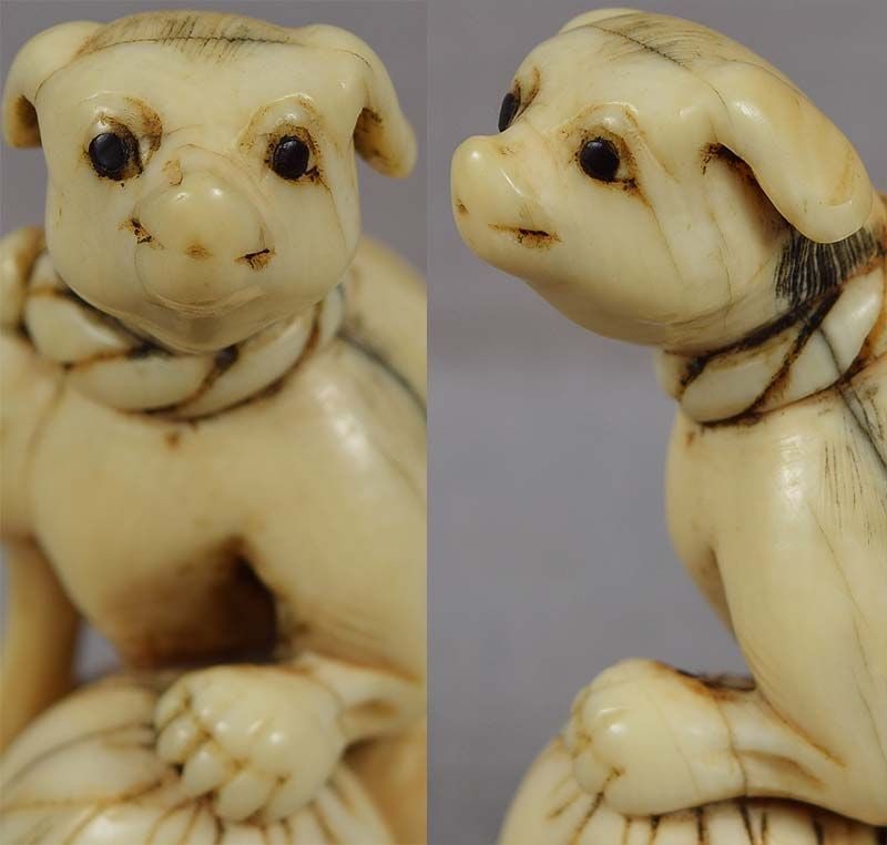 18c netsuke DOG with ball by MASAYOSHI - 2