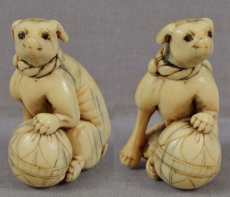 18c netsuke DOG with ball by MASAYOSHI - 3