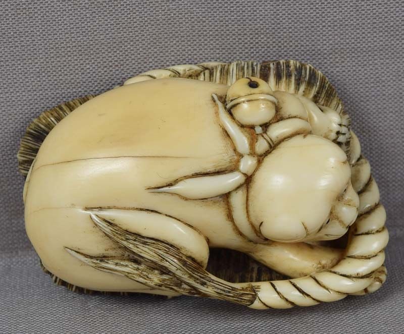 19c netsuke PUPPY on sandal by MASATERU grandson of KAIGYOKUSAI - 5