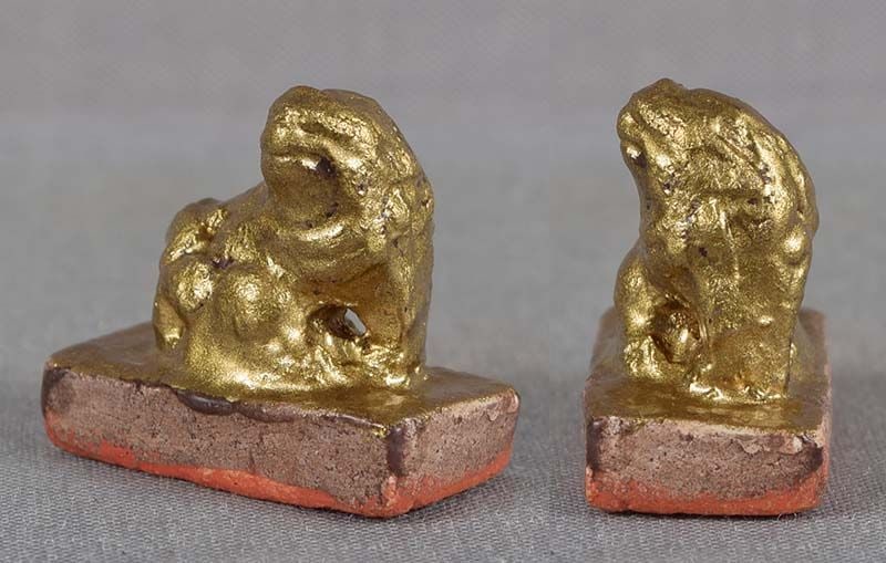 19c lacquered ceramic seal netsuke SHISHI - 2