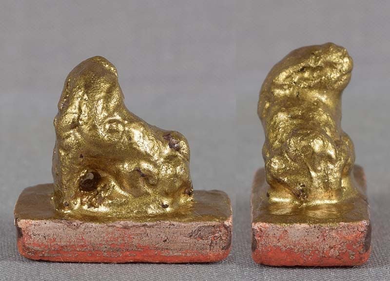 19c lacquered ceramic seal netsuke SHISHI - 3