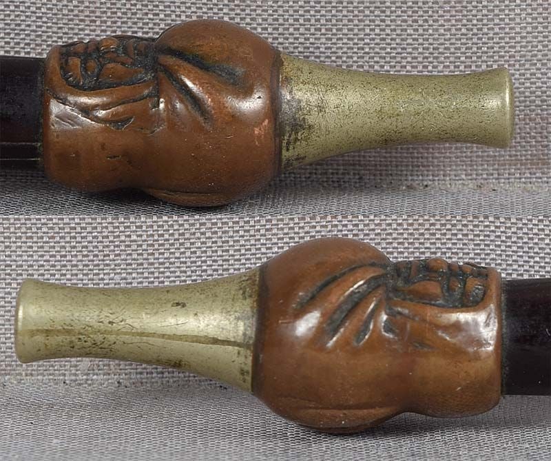 19c Japanese bronze TOBACCO PIPE DARUMA - 4