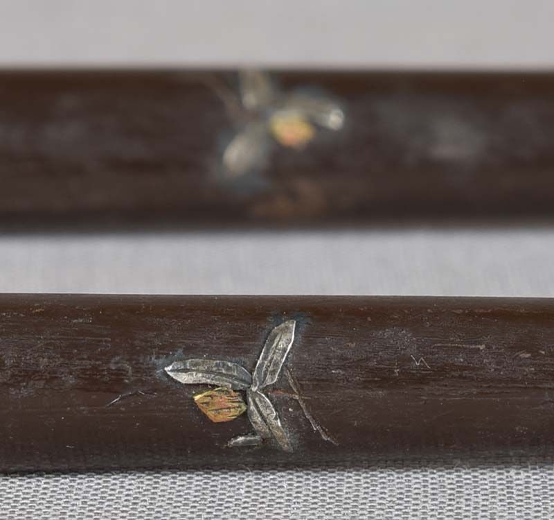 19c tea ceremony HIBASHI charcoal chopsticks MULTIMETAL FLOWERS - 4