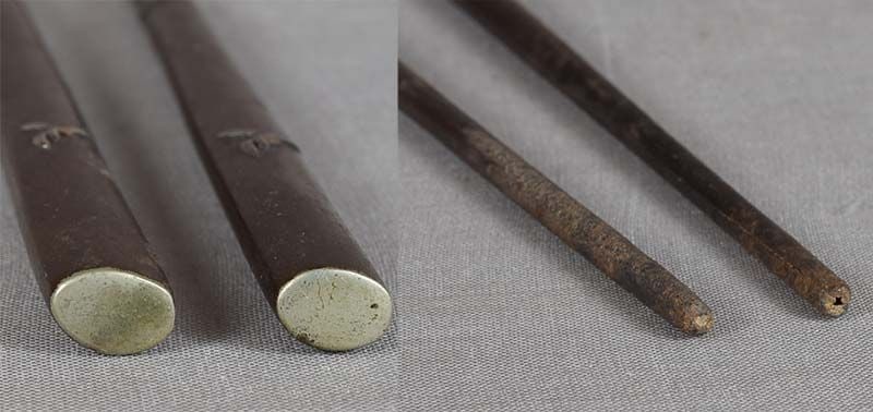 19c tea ceremony HIBASHI charcoal chopsticks MULTIMETAL FLOWERS - 5