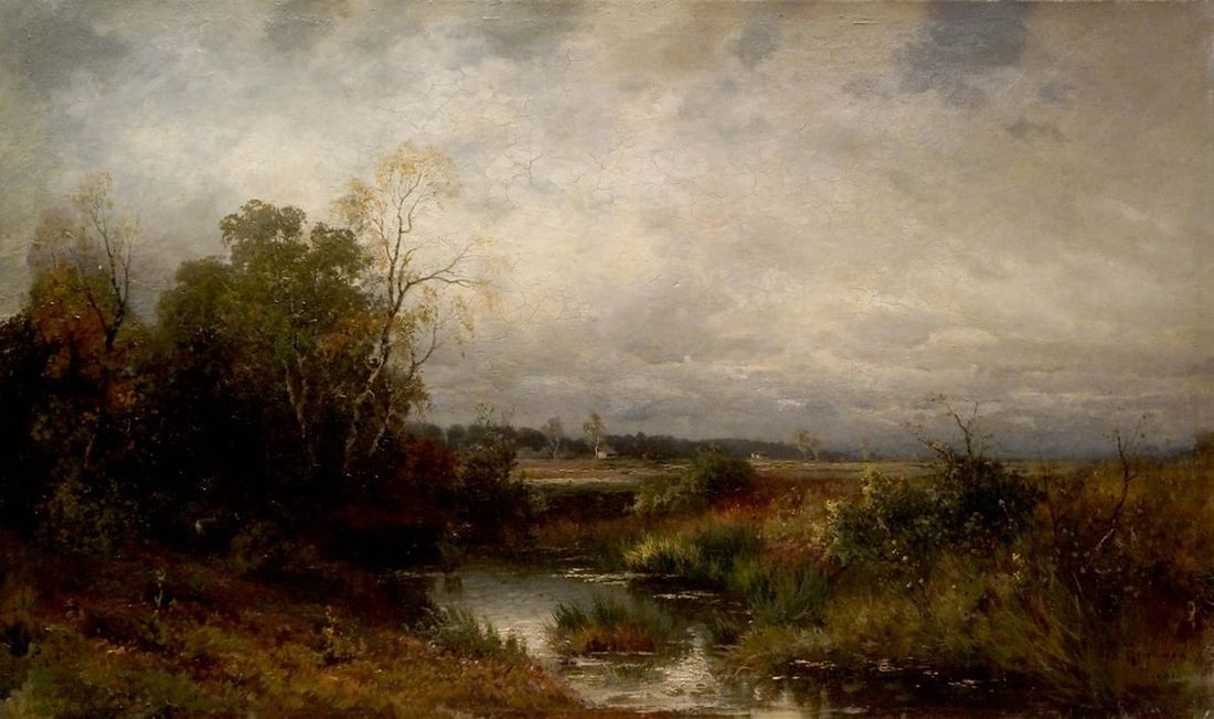 Oil painting Before the rain: Title: Oil painting Before the rain Description: NoVerne 152 *** ABOUT THIS PAINTING *** * TITLE: "Before the rain" * ARTISTS: Unknown artist * SIZE: 41x68 cm/'16.14x26.77 inches' * MEDIUM: oil, canva