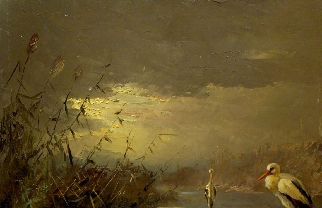 Oil painting Herons on the shore - 3
