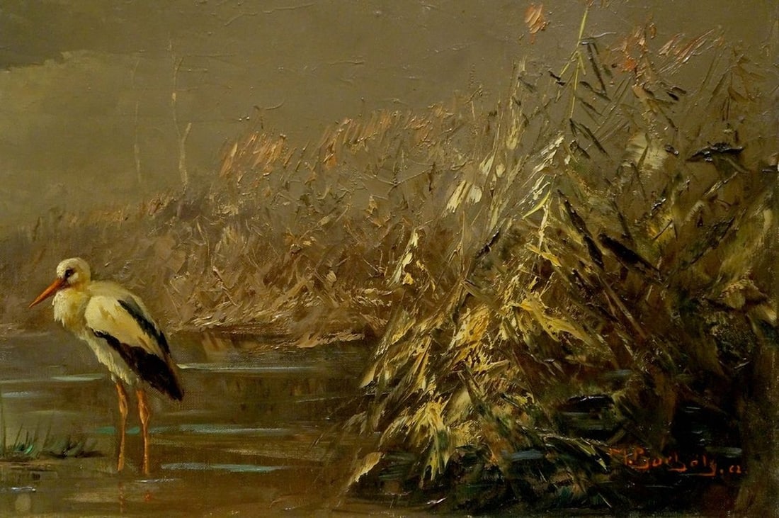 Oil painting Herons on the shore - 5