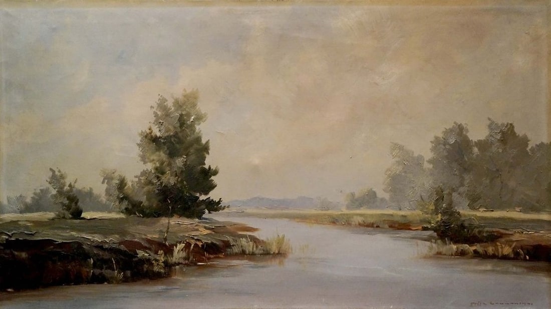 Oil painting Quiet calm day: Title: Oil painting Quiet calm day Description: NoVerne 155 *** ABOUT THIS PAINTING *** * TITLE: "Quiet calm day" * ARTISTS: Unknown artist * SIZE: 54x96 cm/'21.25x37.79 inches' * MEDIUM: oil, canvas