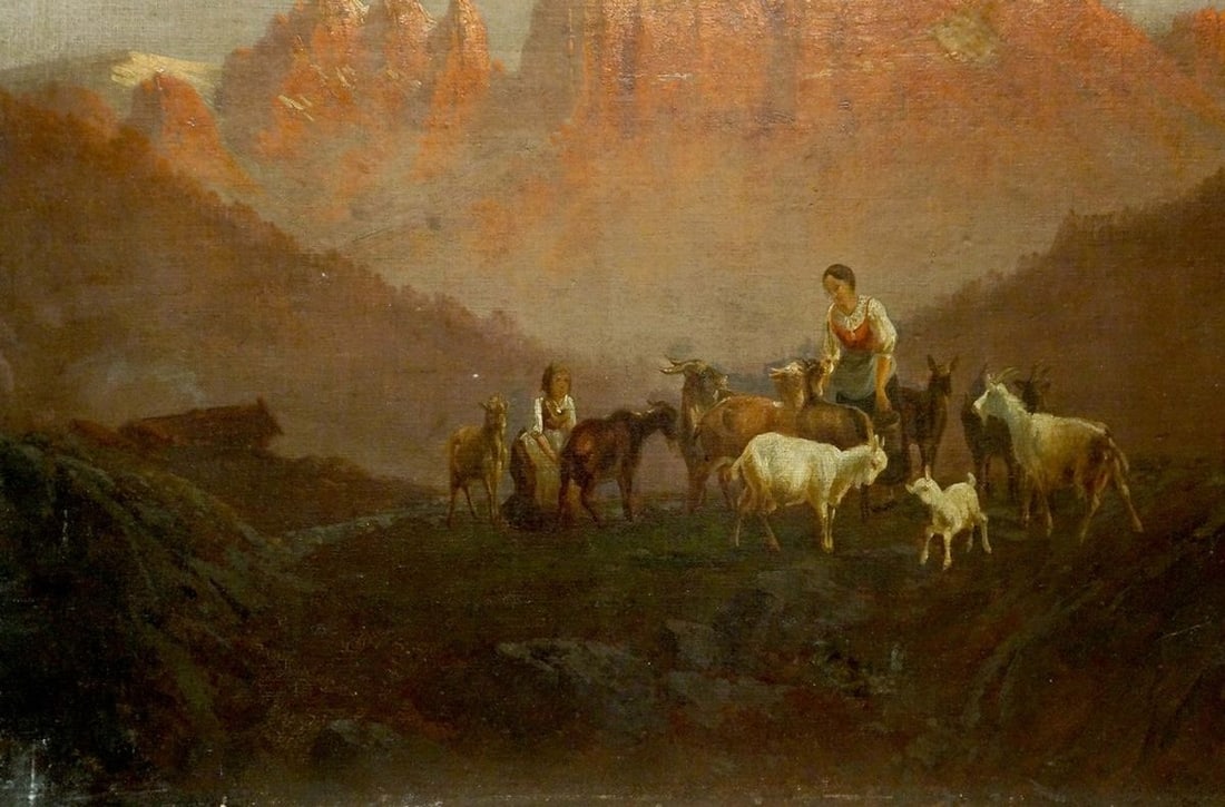 Oil painting Walking goats - 2
