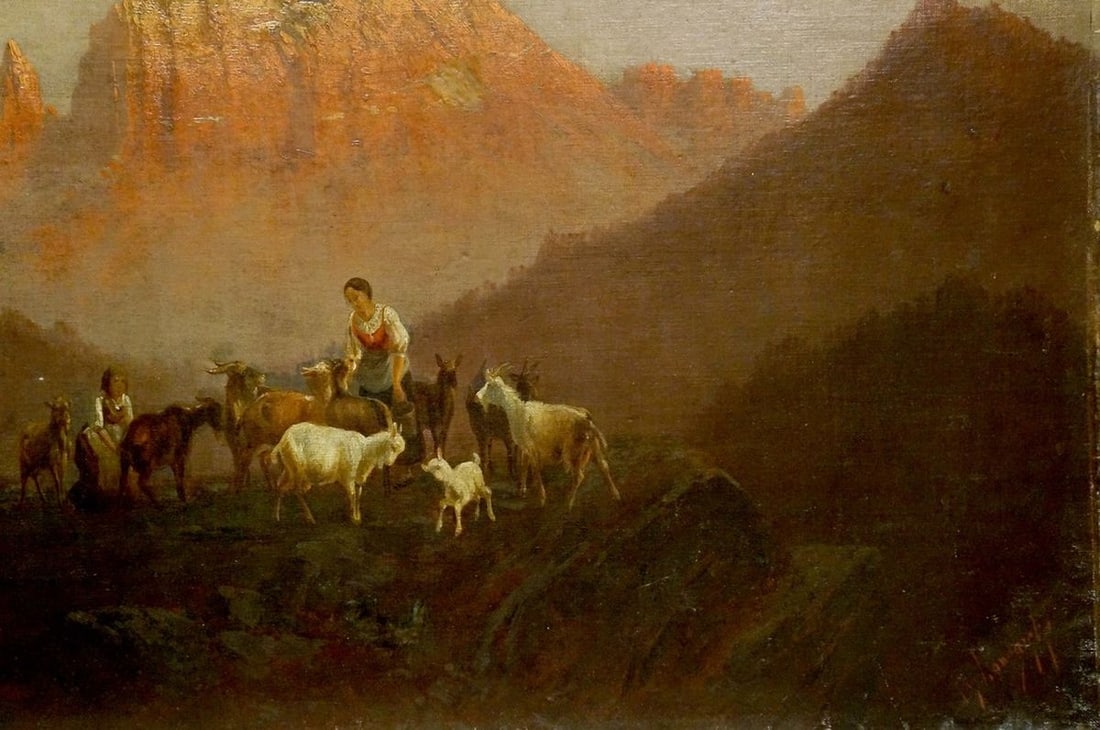 Oil painting Walking goats - 5