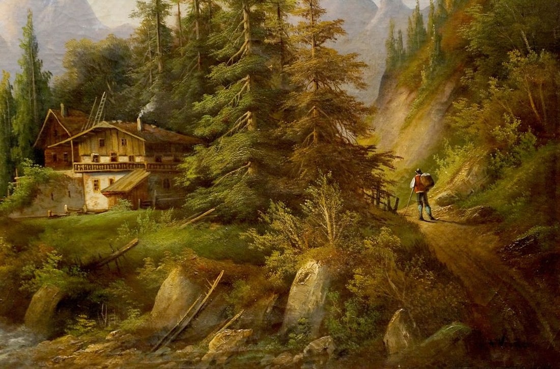 Oil painting Lonely house in the forest A. Webster - 5