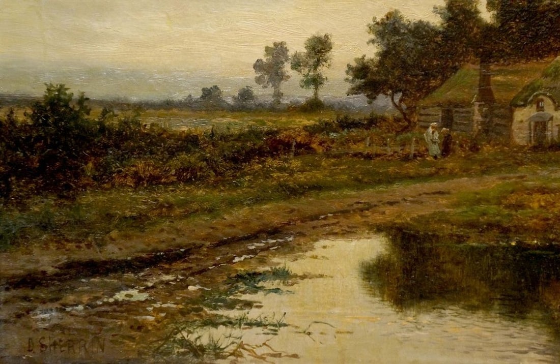 Oil painting Evening In the village B. Sherrin - 2