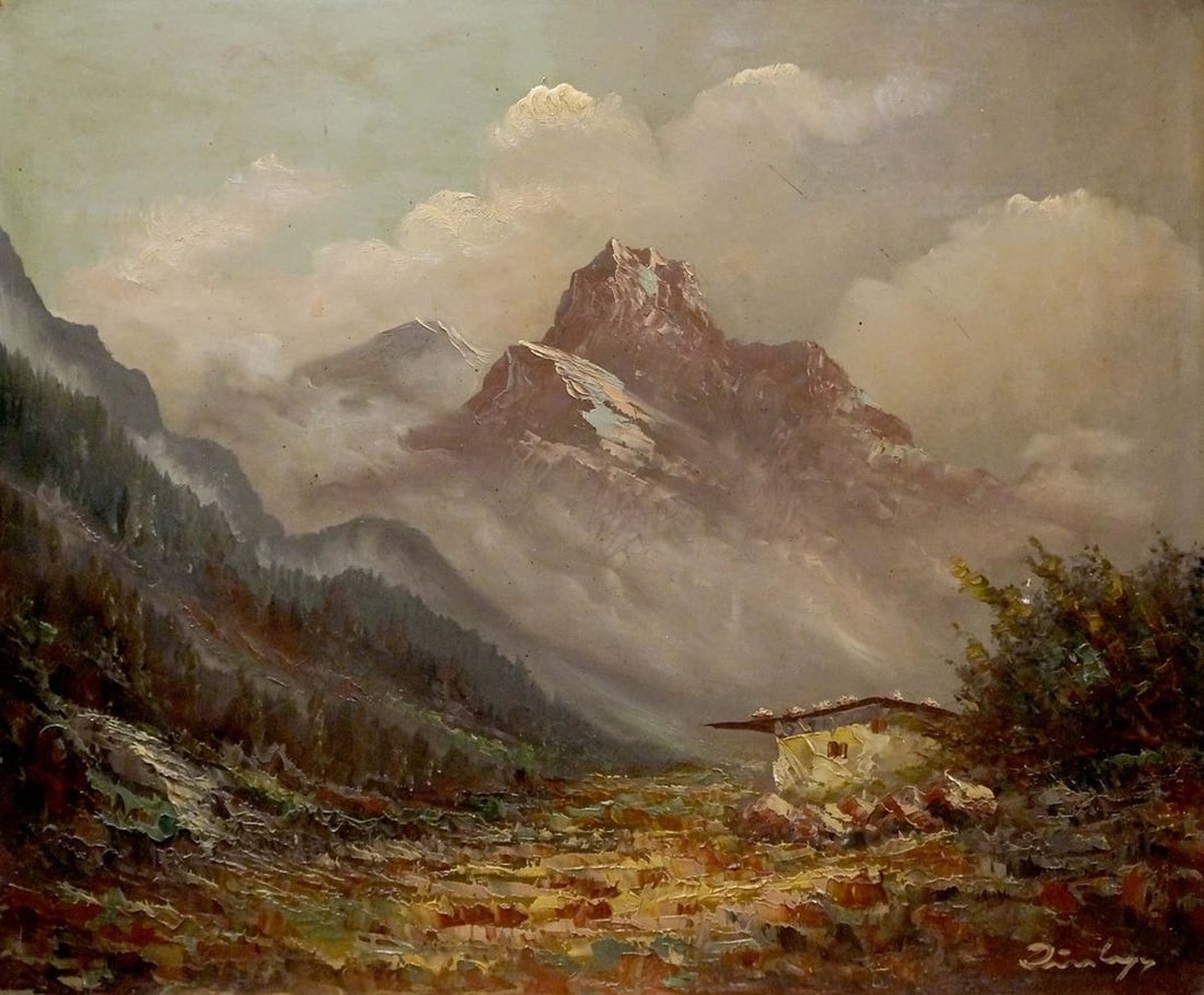 Oil painting Mountain landscape: Title: Oil painting Mountain landscape Description: NoVerne 169 *** ABOUT THIS PAINTING *** * TITLE: "Mountain landscape" * ARTISTS: Unknown artist * SIZE: 50x60 cm/'19.68x23.62 inches' * MEDIUM: oil,
