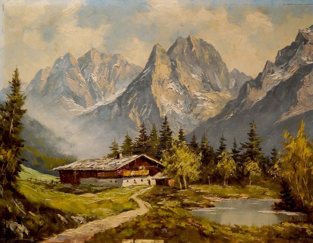 Oil painting Landscape with a mountain house Millt: Title: Oil painting Landscape with a mountain house Millt Description: NoVerne 170 *** ABOUT THIS PAINTING *** * TITLE: "Landscape with a mountain house" * ARTISTS: Millt * SIZE: 50x64 cm/'19.68x25.19