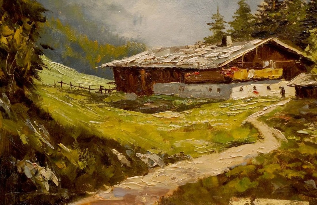 Oil painting Landscape with a mountain house Millt - 2